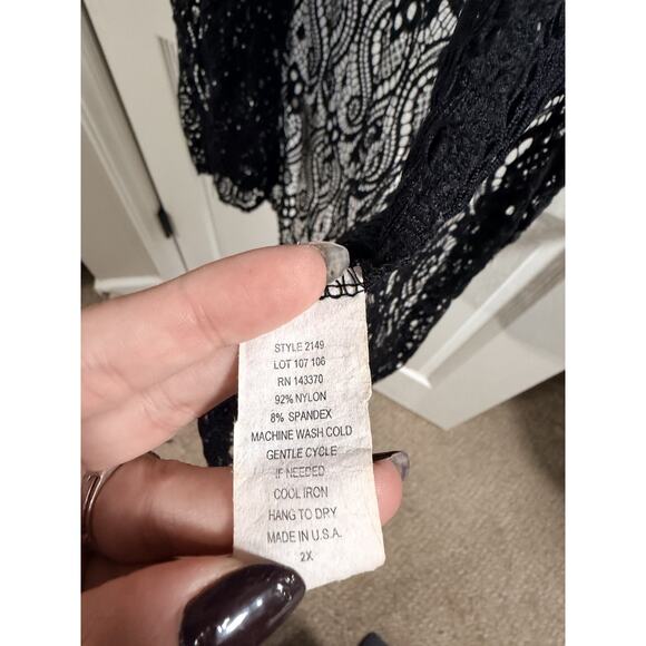 Black Lace Open Jacket Topper Sheer Long Sleeve - Size 2XL - Picture 5 of 5